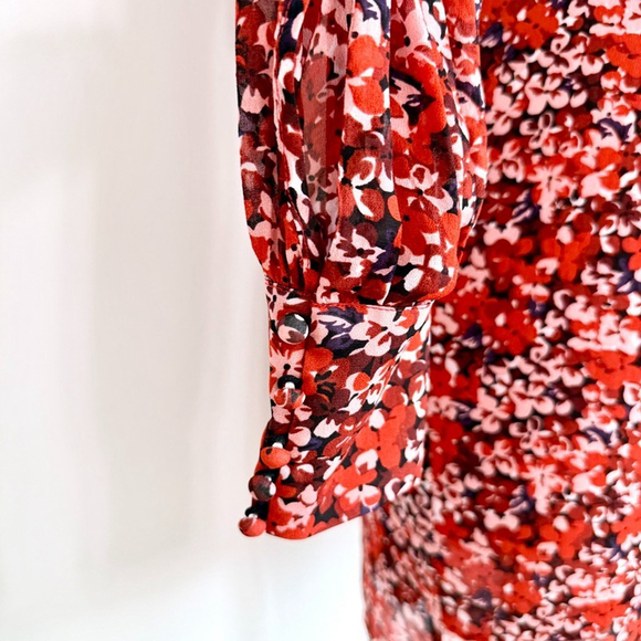 The Kooples Red Floral Long Sheer Sleeve Mini Wrap Dress Womens Size 0 Paris - Picture 5 of 16